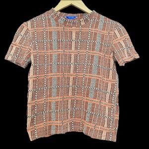 Plaid High Neckline Short T-shirt